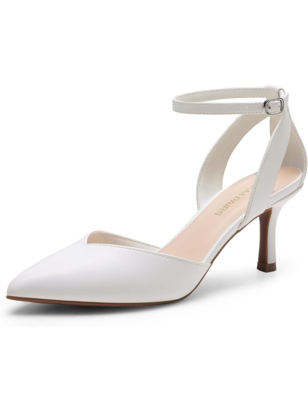 Women's White Kitten Heels Pumps Pointed Toe Comfortable D'Orsay Dress Shoes